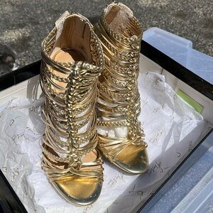 Thalia Sodi Gold Strappy Heels